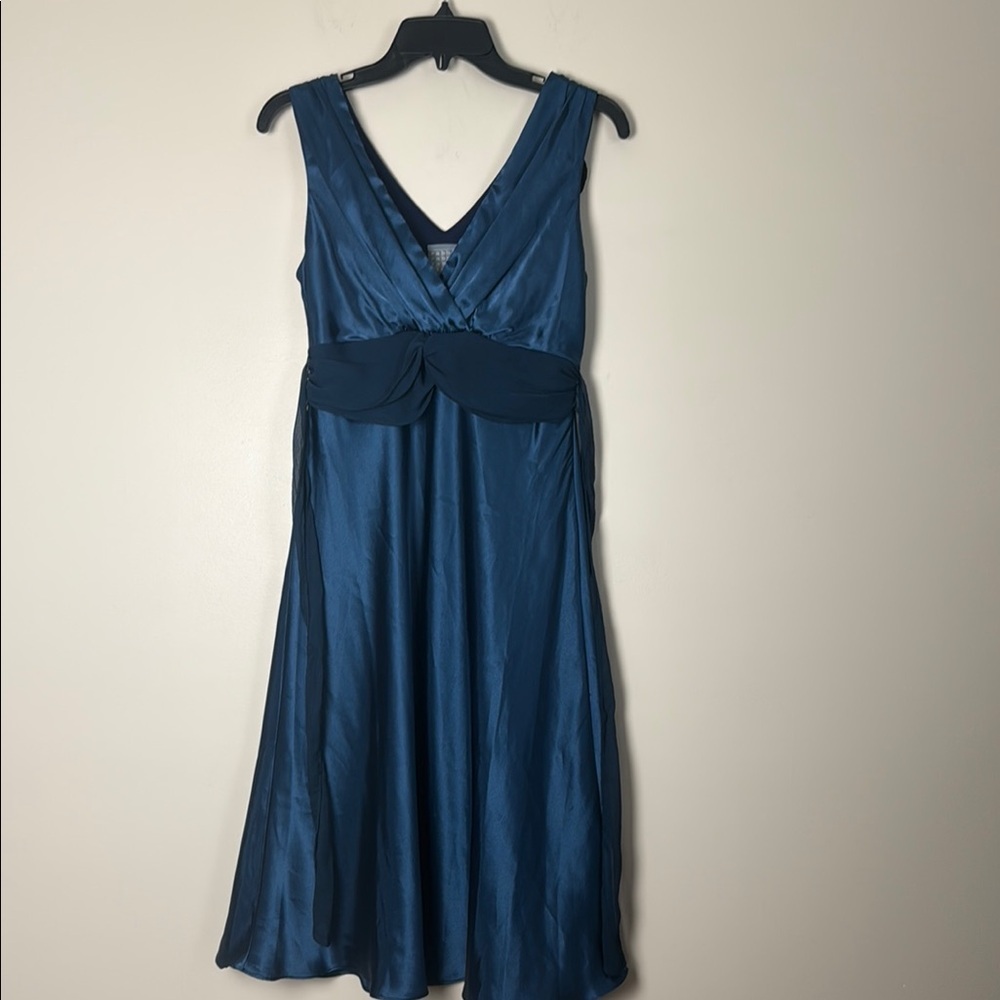 Rabbit Design Blue Dark Turquoise Sleeveless Satin A-Line Dress Size 6